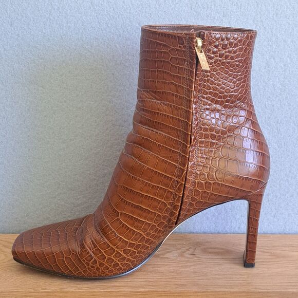 Jimmy Choo Minori 85 Cuoio Brown Embossed Leather Boots Women’s 40 US 10 - Picture 9 of 16